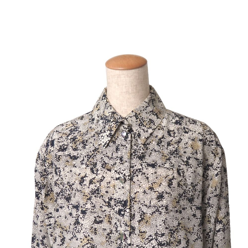 Celine Vintage Blouse Total Silk All Over Print Shell Button RB 36 — view 3
