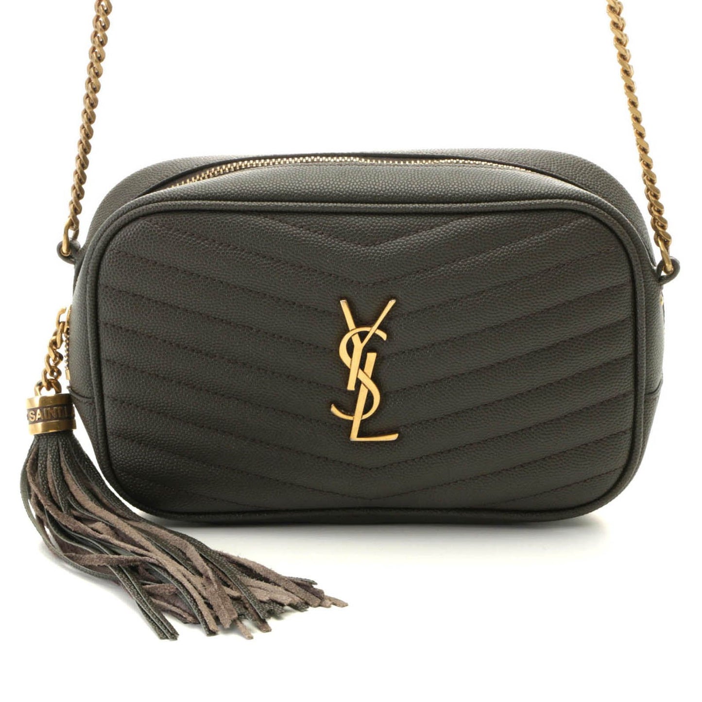 Saint Laurent Lou Mini Shoulder Bag Leather Gray with Tassel