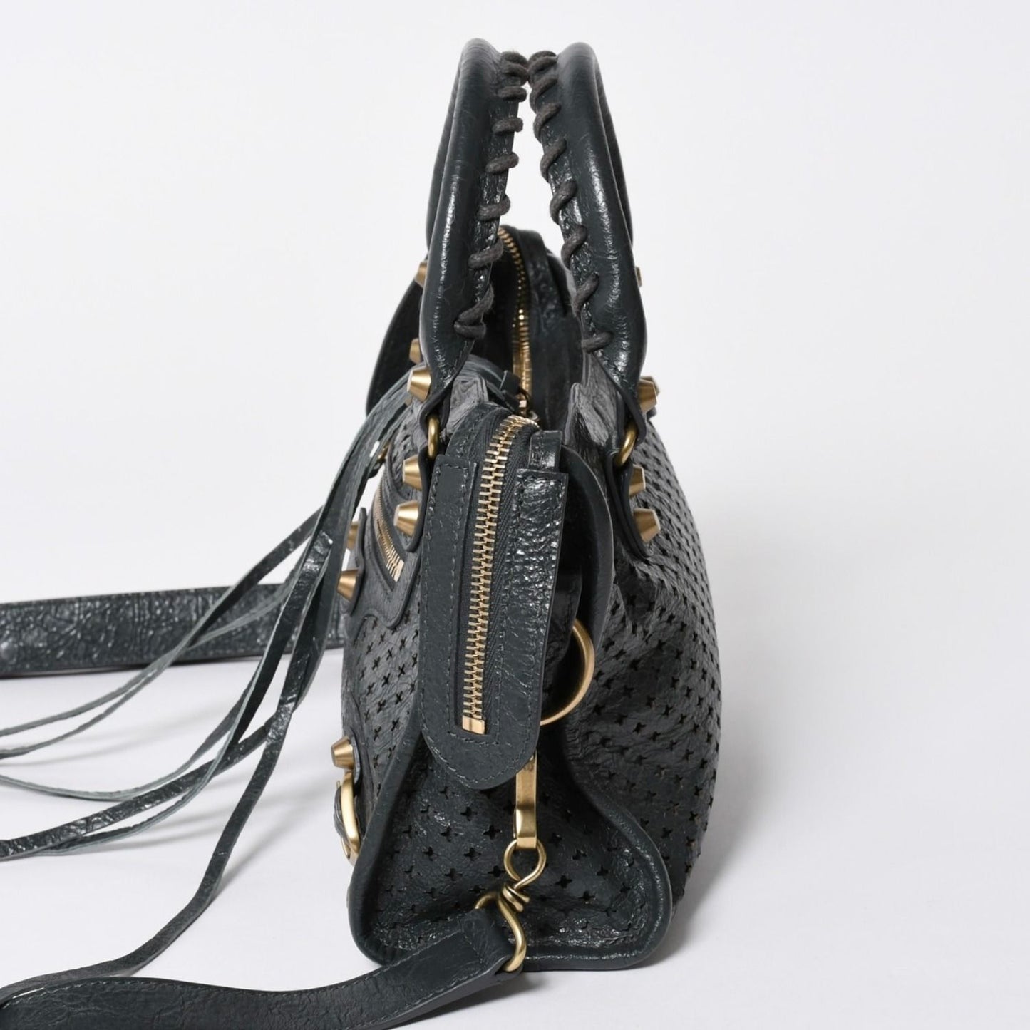 Balenciaga Perforated Classic Mini City 2-Way Shoulder Bag Dark Gray Gold — view 4