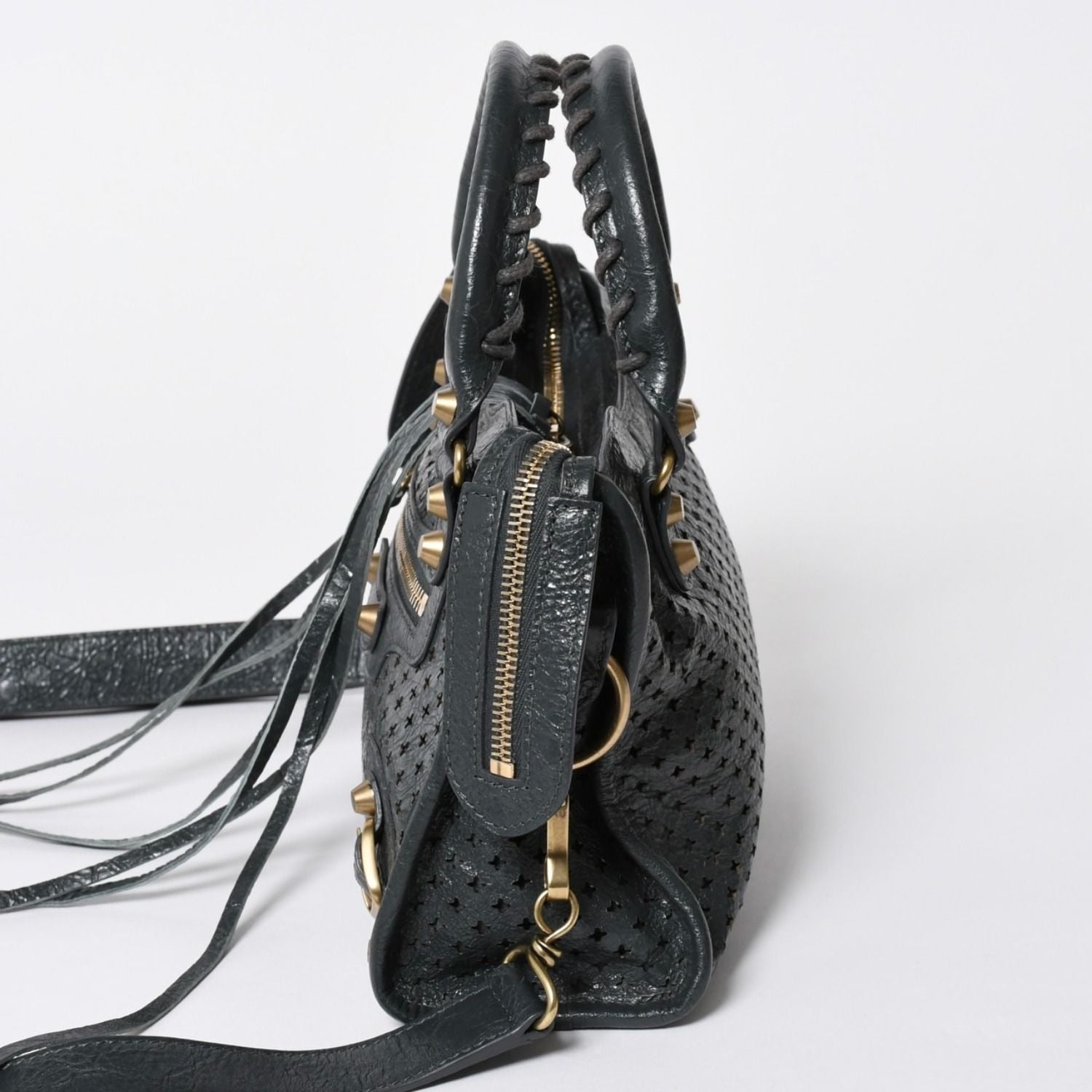 Balenciaga Perforated Classic Mini City 2-Way Shoulder Bag Dark Gray Gold — view 4