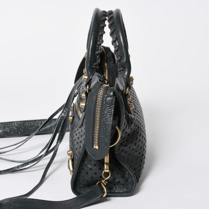 Balenciaga Perforated Classic Mini City 2-Way Shoulder Bag Dark Gray Gold — view 4