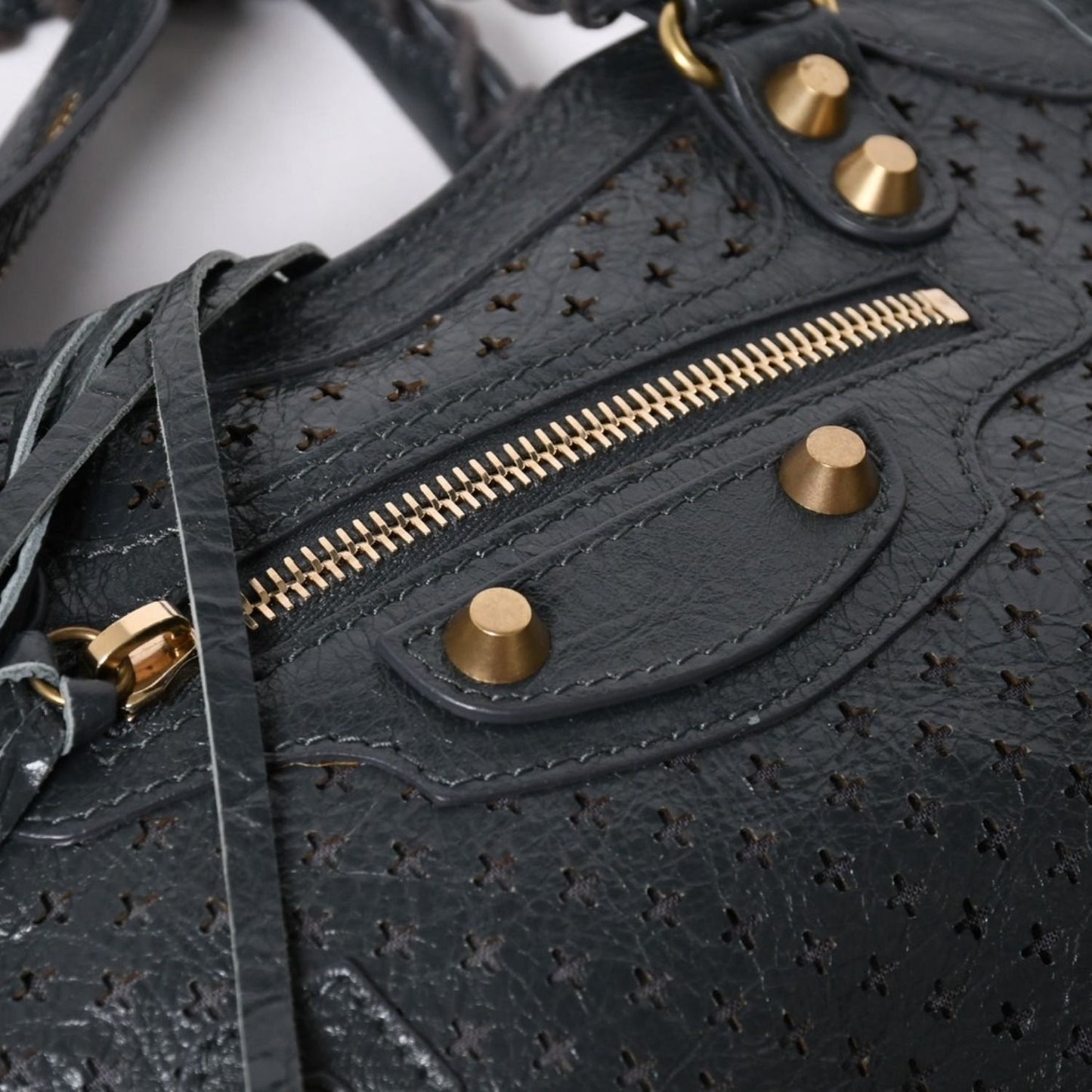Balenciaga Perforated Classic Mini City 2-Way Shoulder Bag Dark Gray Gold — view 6