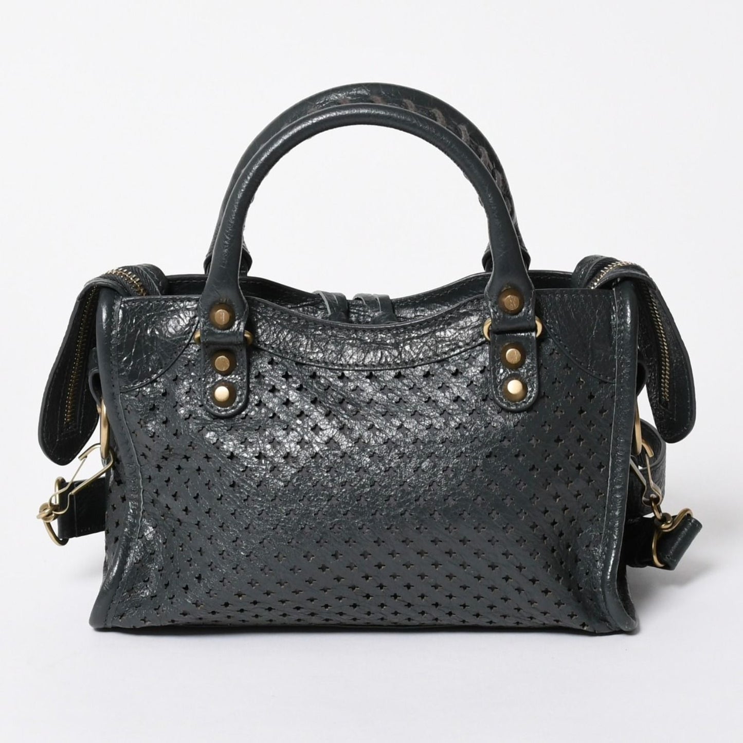 Balenciaga Perforated Classic Mini City 2-Way Shoulder Bag Dark Gray Gold — view 2
