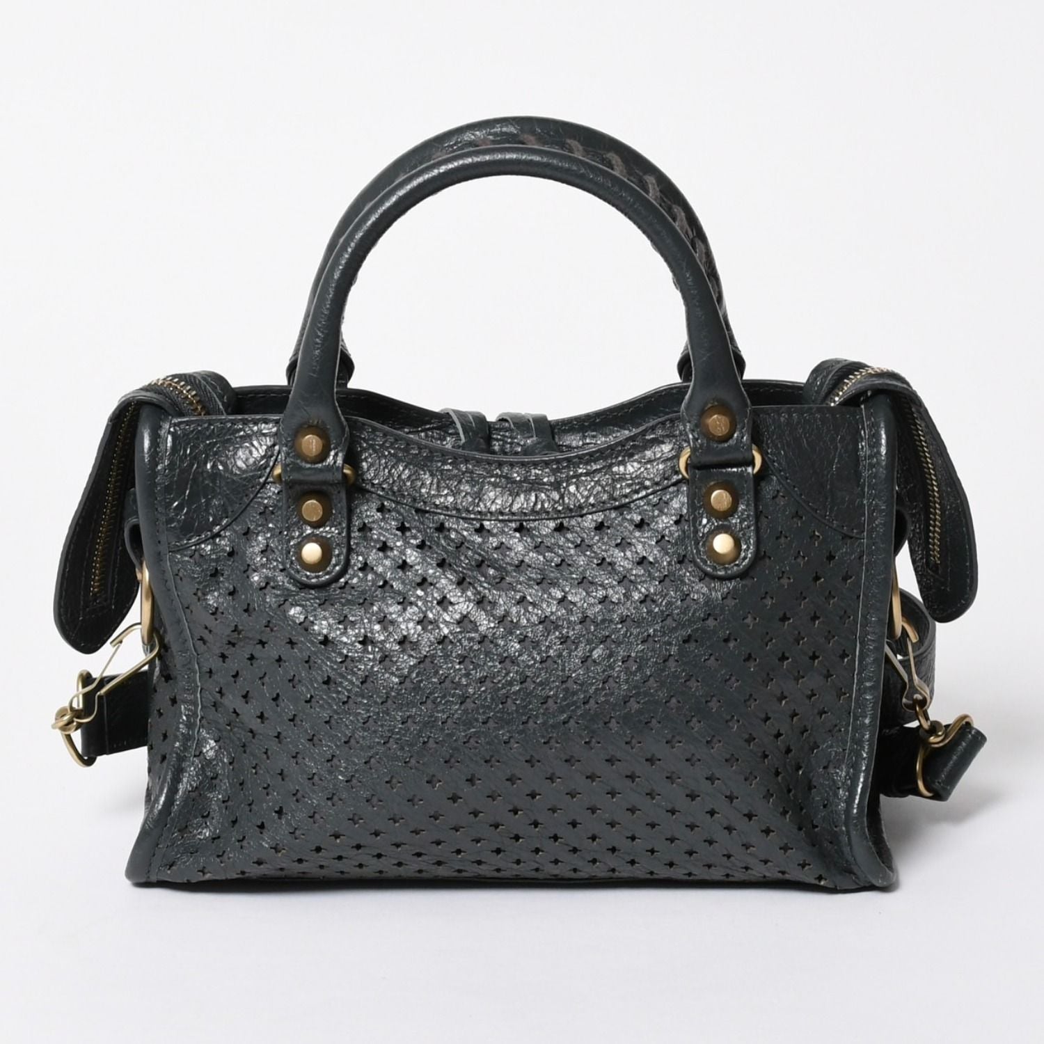Balenciaga Perforated Classic Mini City 2-Way Shoulder Bag Dark Gray Gold — view 2
