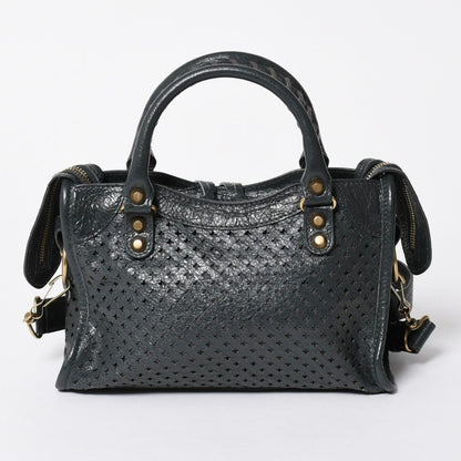 Balenciaga Perforated Classic Mini City 2-Way Shoulder Bag Dark Gray Gold — view 2