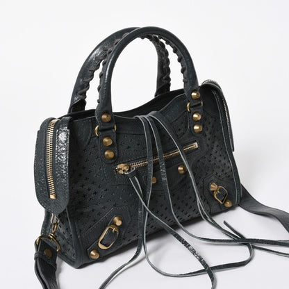 Balenciaga Perforated Classic Mini City 2-Way Shoulder Bag Dark Gray Gold — view 3