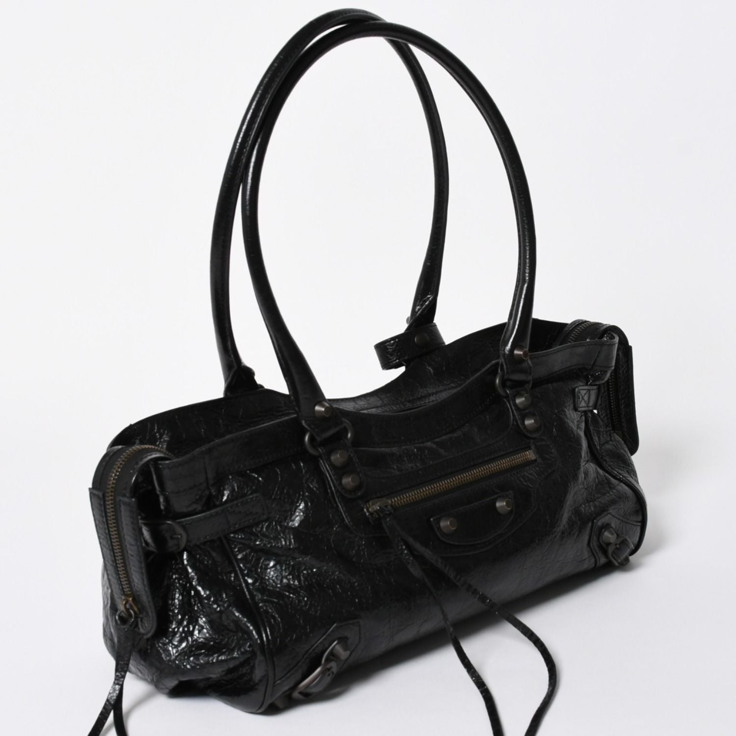 Balenciaga le City East West Tote Shoulder Bag Model Black Blanc — view 3