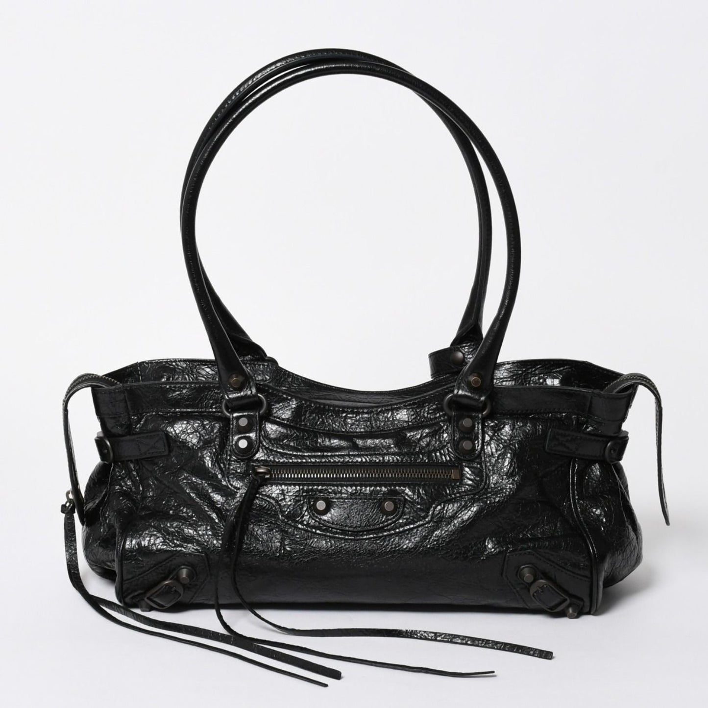 Balenciaga le City East West Tote Shoulder Bag Model Black Blanc