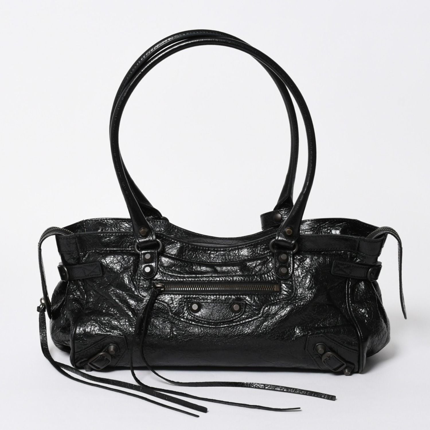 Balenciaga le City East West Tote Shoulder Bag Model Black Blanc