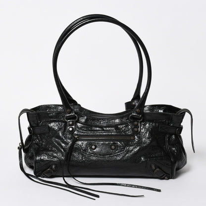 Balenciaga le City East West Tote Shoulder Bag Model Black Blanc