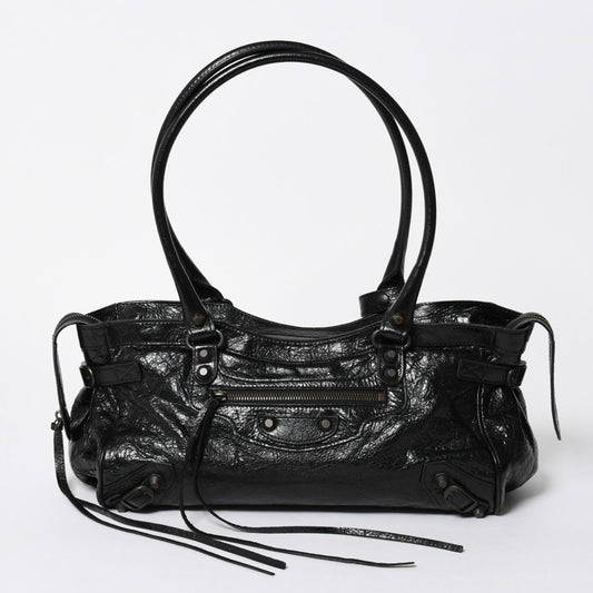 Balenciaga le City East West Tote Shoulder Bag Model Black Blanc