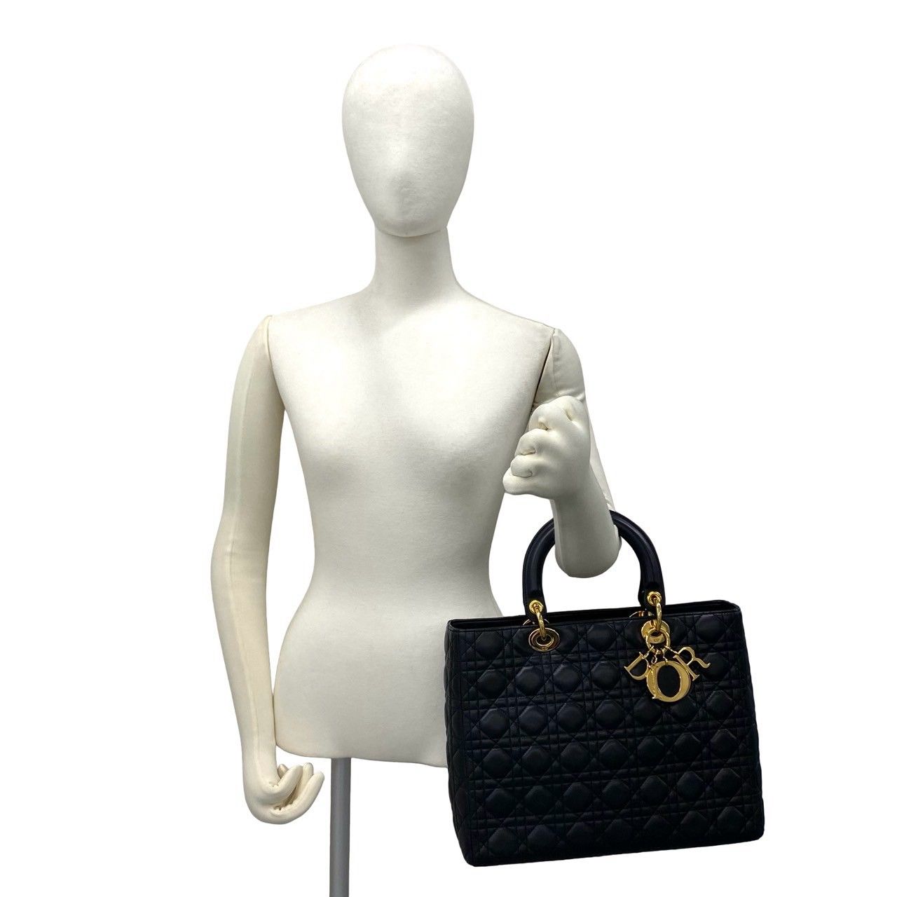 Dior Bag with Key Lady Cannage Stitch Leather Handbag Black — view 2