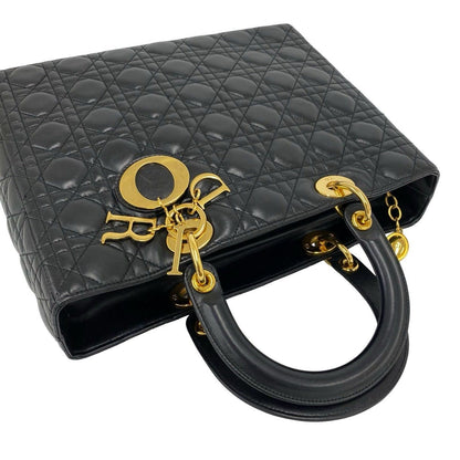 Dior Bag with Key Lady Cannage Stitch Leather Handbag Black — view 4