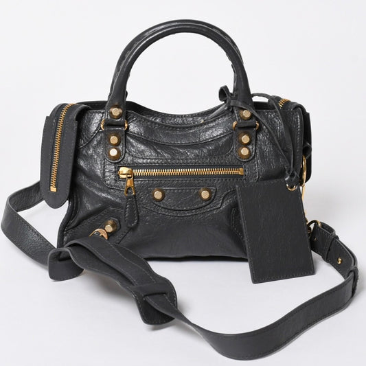 Balenciaga le City Mini 2-Way Shoulder Bag Gray Gold