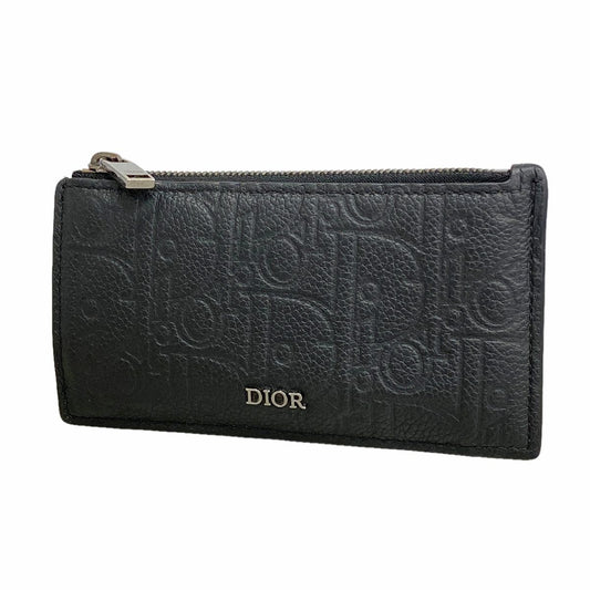 Dior Coin Purse Leather Black Silver