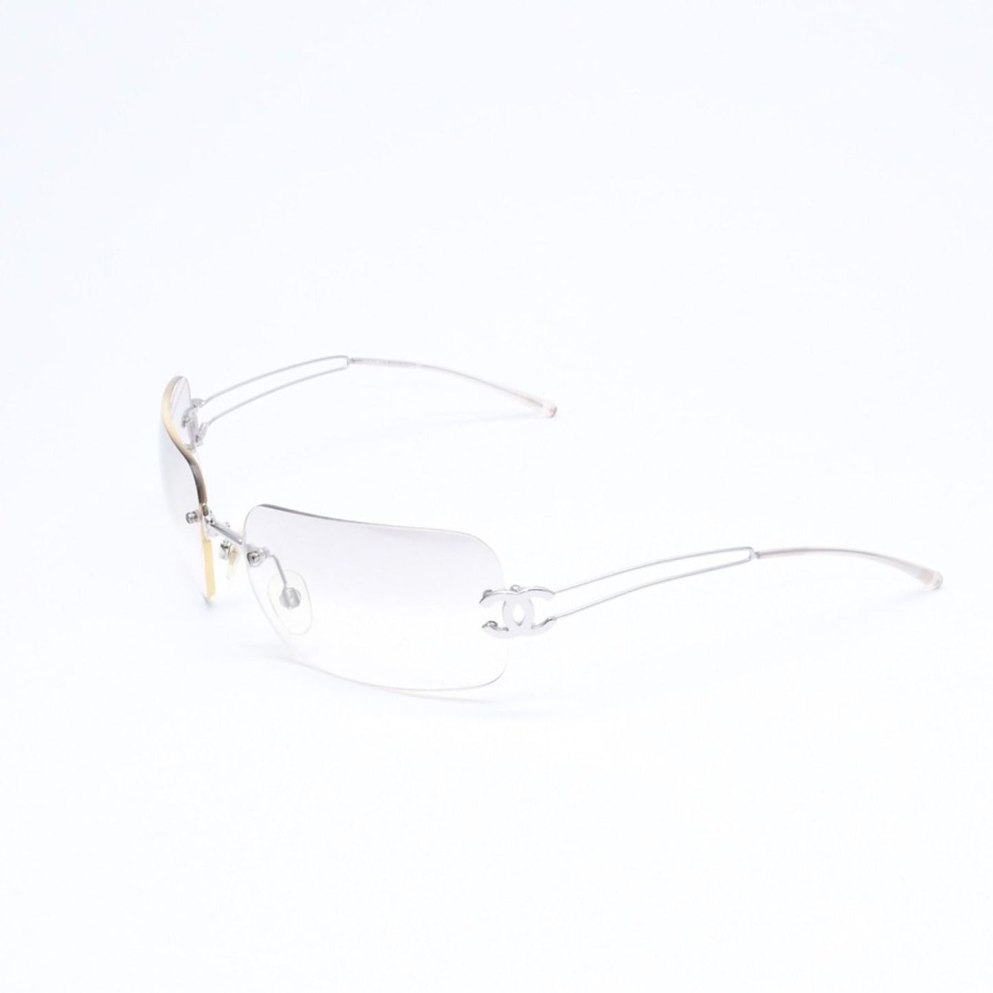 Chanel Rimless Sunglasses Side CC Logo Clear Silver Frame Metal 16 Eyewear — view 3