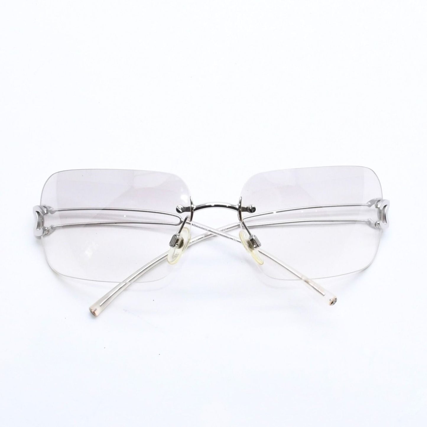 Chanel Rimless Sunglasses Side CC Logo Clear Silver Frame Metal 16 Eyewear — view 2