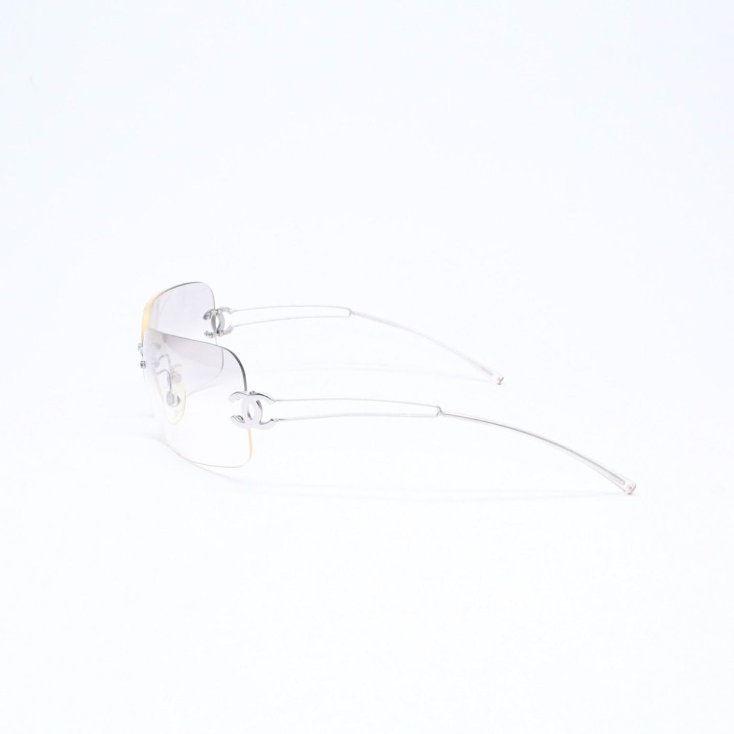 Chanel Rimless Sunglasses Side CC Logo Clear Silver Frame Metal 16 Eyewear — view 6