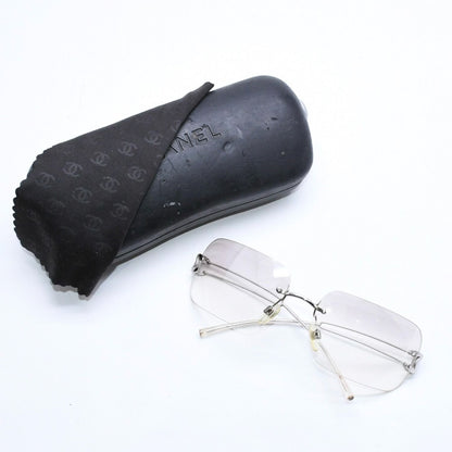 Chanel Rimless Sunglasses Side CC Logo Clear Silver Frame Metal 16 Eyewear
