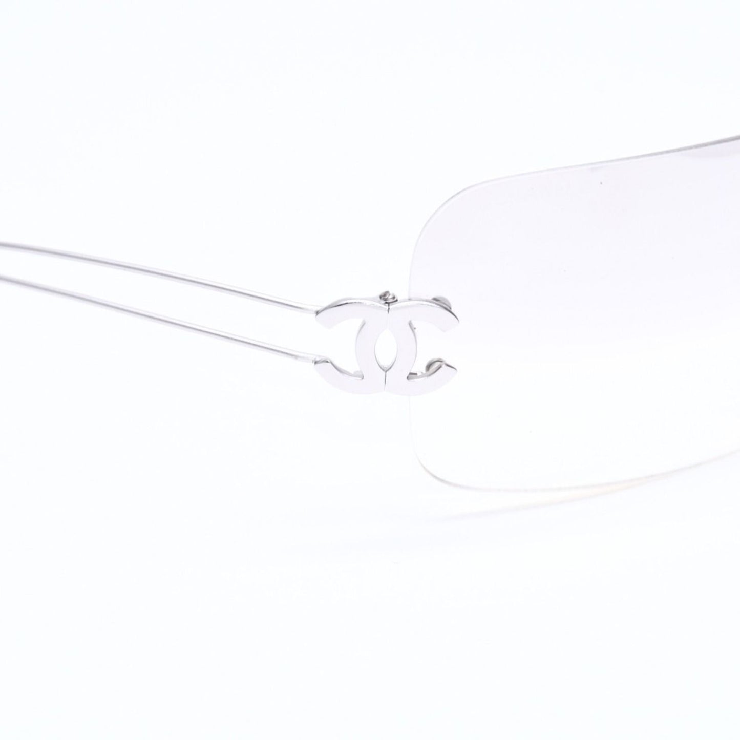Chanel Rimless Sunglasses Side CC Logo Clear Silver Frame Metal 16 Eyewear — view 8