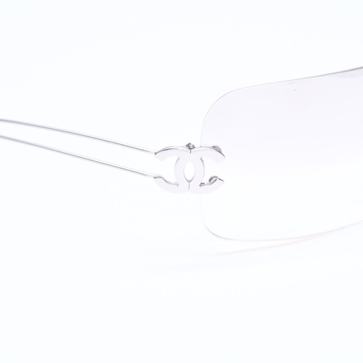 Chanel Rimless Sunglasses Side CC Logo Clear Silver Frame Metal 16 Eyewear — view 8
