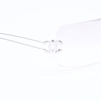 Chanel Rimless Sunglasses Side CC Logo Clear Silver Frame Metal 16 Eyewear — view 8