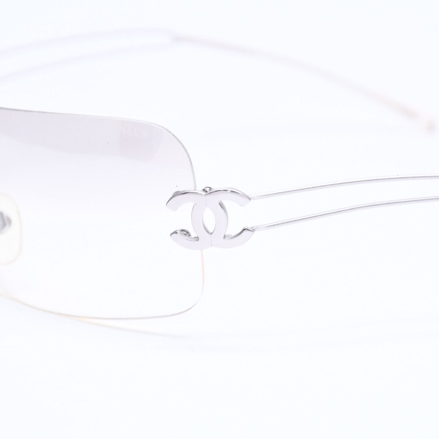 Chanel Rimless Sunglasses Side CC Logo Clear Silver Frame Metal 16 Eyewear — view 7