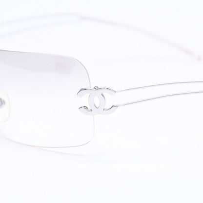 Chanel Rimless Sunglasses Side CC Logo Clear Silver Frame Metal 16 Eyewear — view 7
