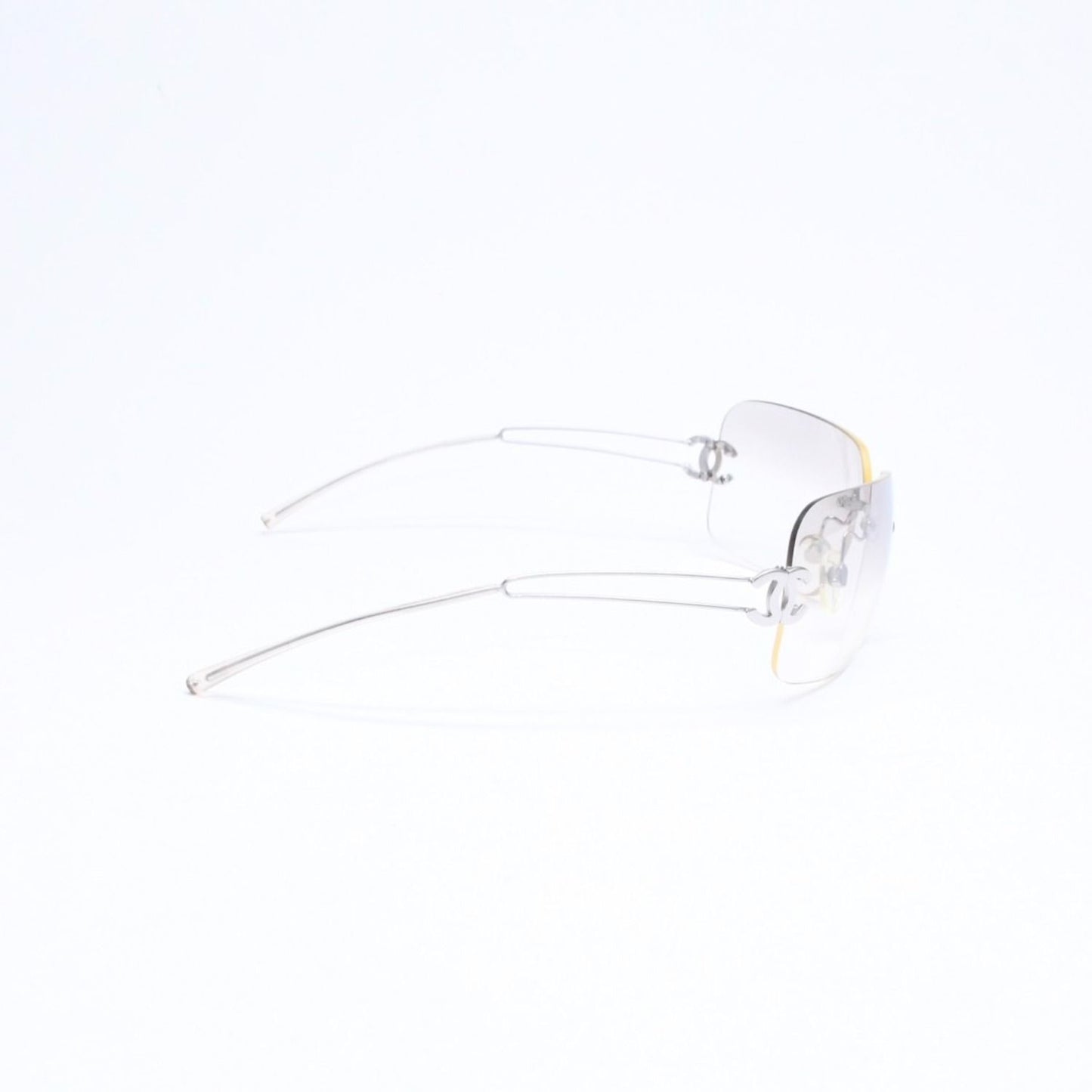 Chanel Rimless Sunglasses Side CC Logo Clear Silver Frame Metal 16 Eyewear — view 5