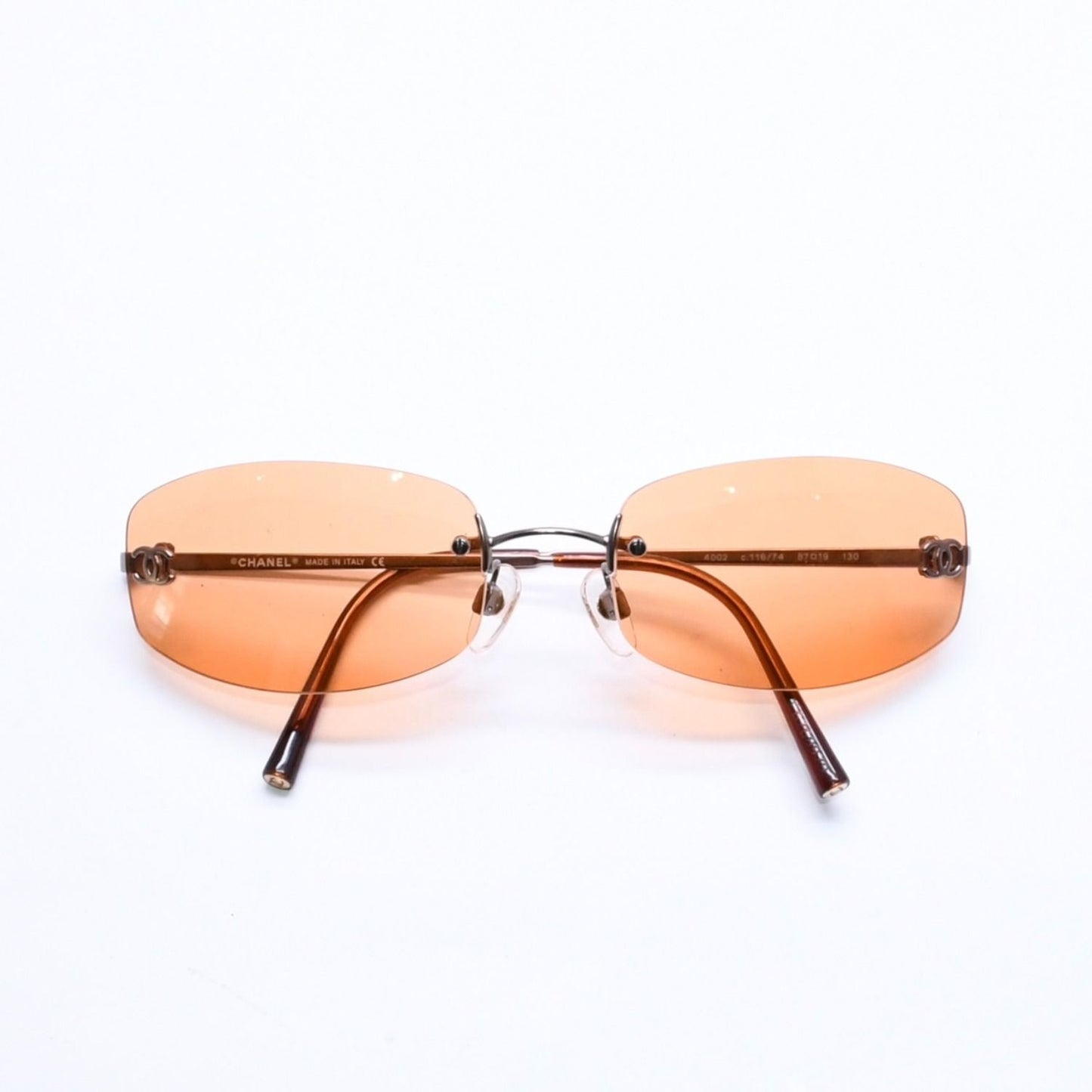 Chanel Rimless Sunglasses Side CC Logo Metal Orange 19 Eyewear — view 2