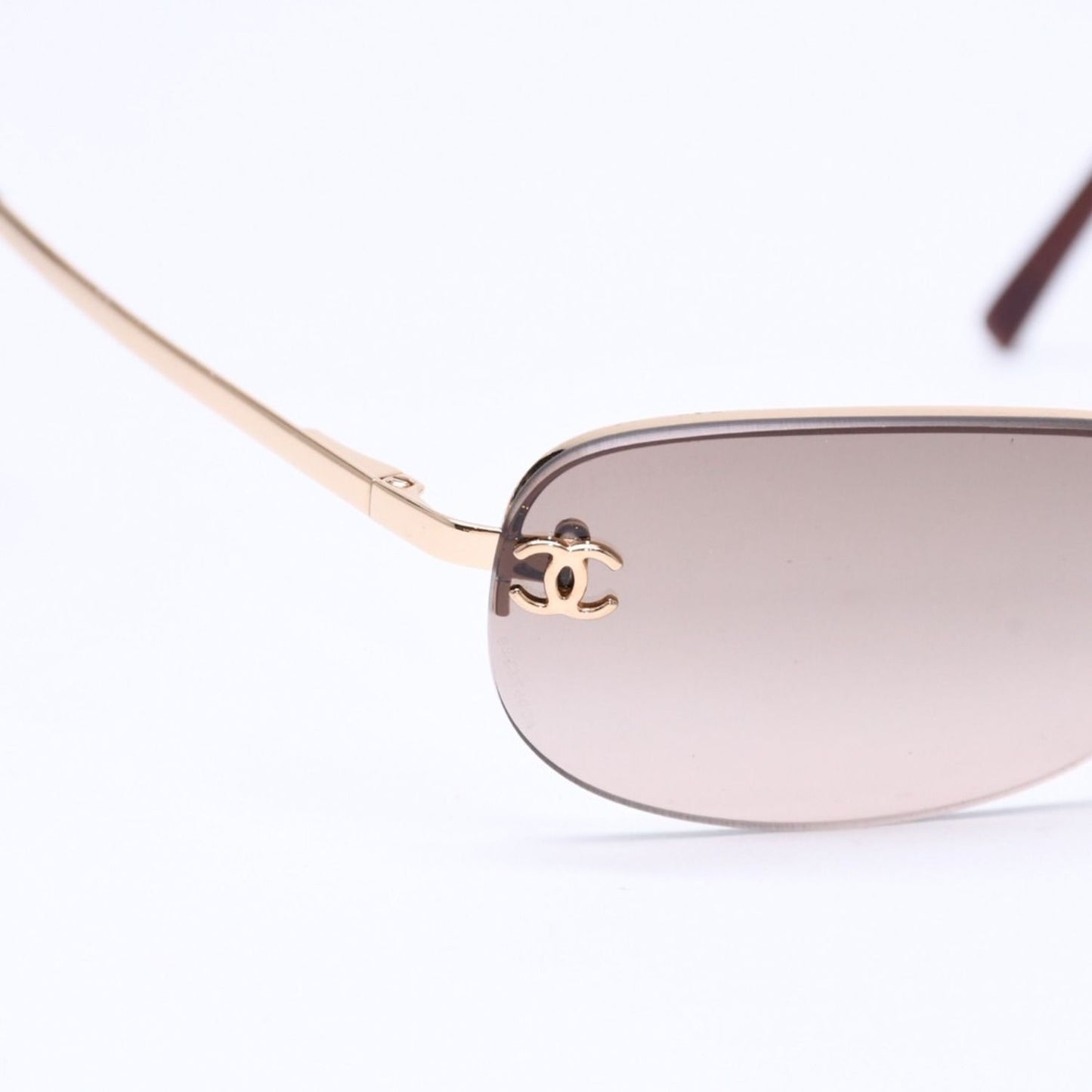 Chanel Half Rim Sunglasses Eyewear CC Logo Brown Gold — view 8
