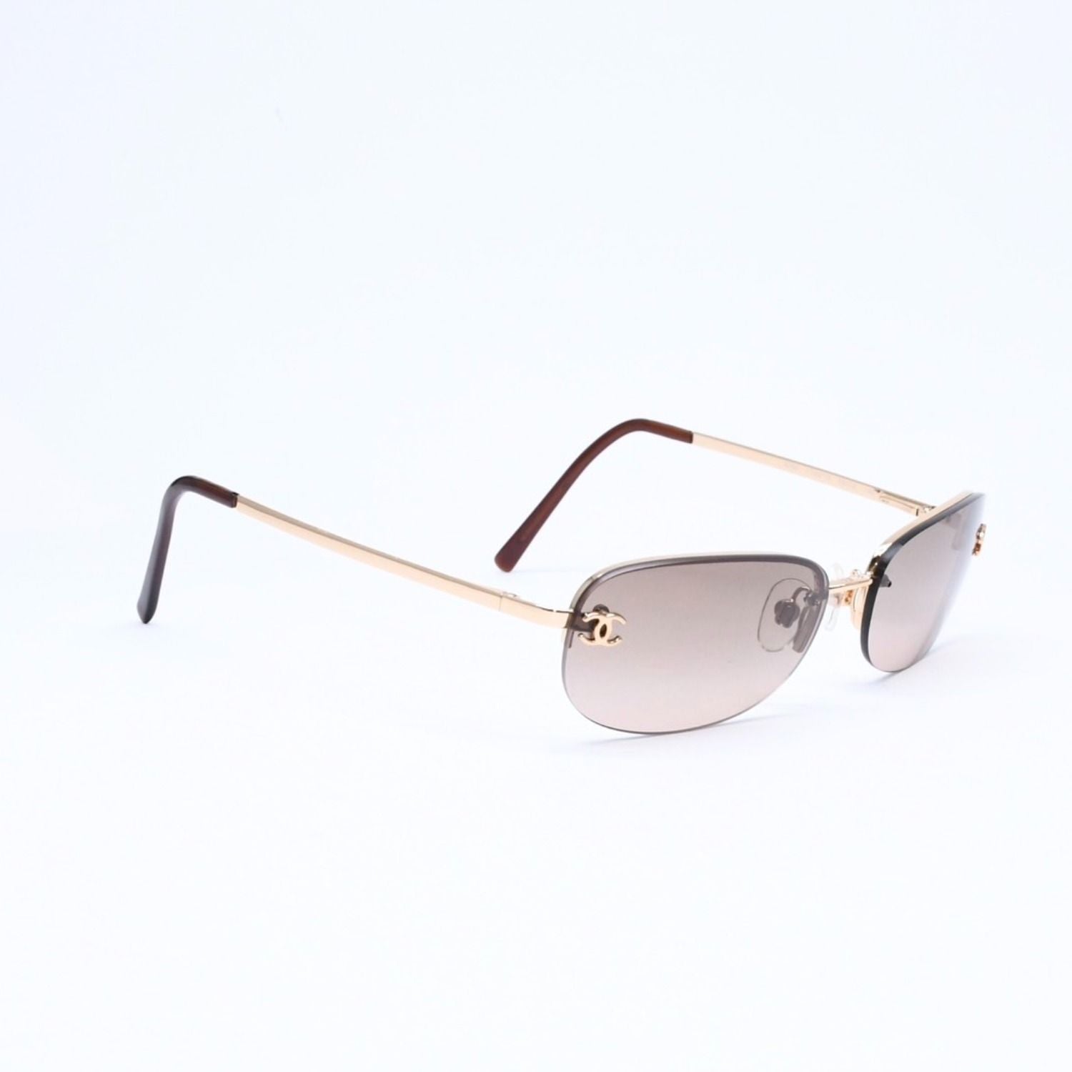Chanel Half Rim Sunglasses Eyewear CC Logo Brown Gold — view 4