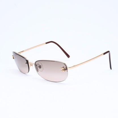 Chanel Half Rim Sunglasses Eyewear CC Logo Brown Gold — view 3
