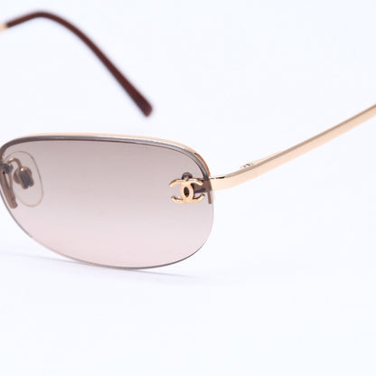 Chanel Half Rim Sunglasses Eyewear CC Logo Brown Gold — view 7