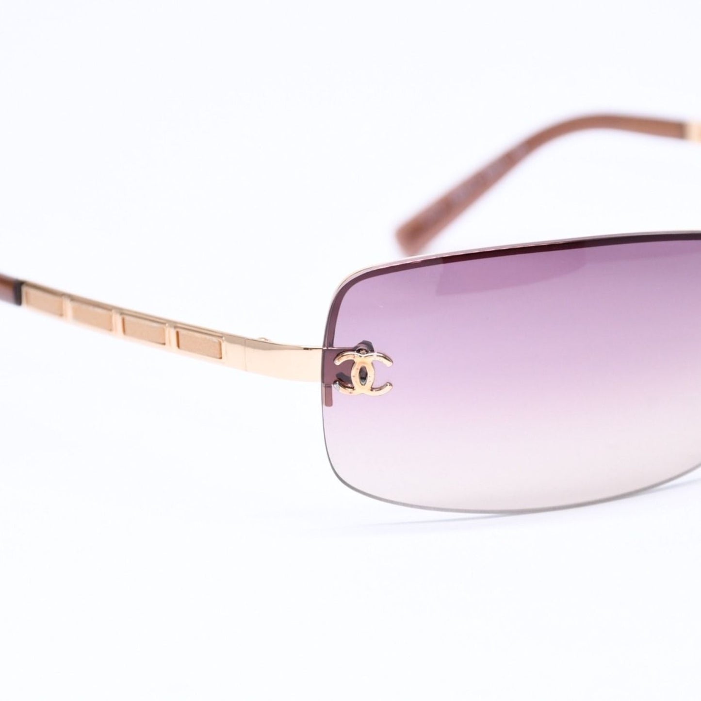 Chanel Half Rim Sunglasses CC Logo Brown Gold Eyewear — view 8