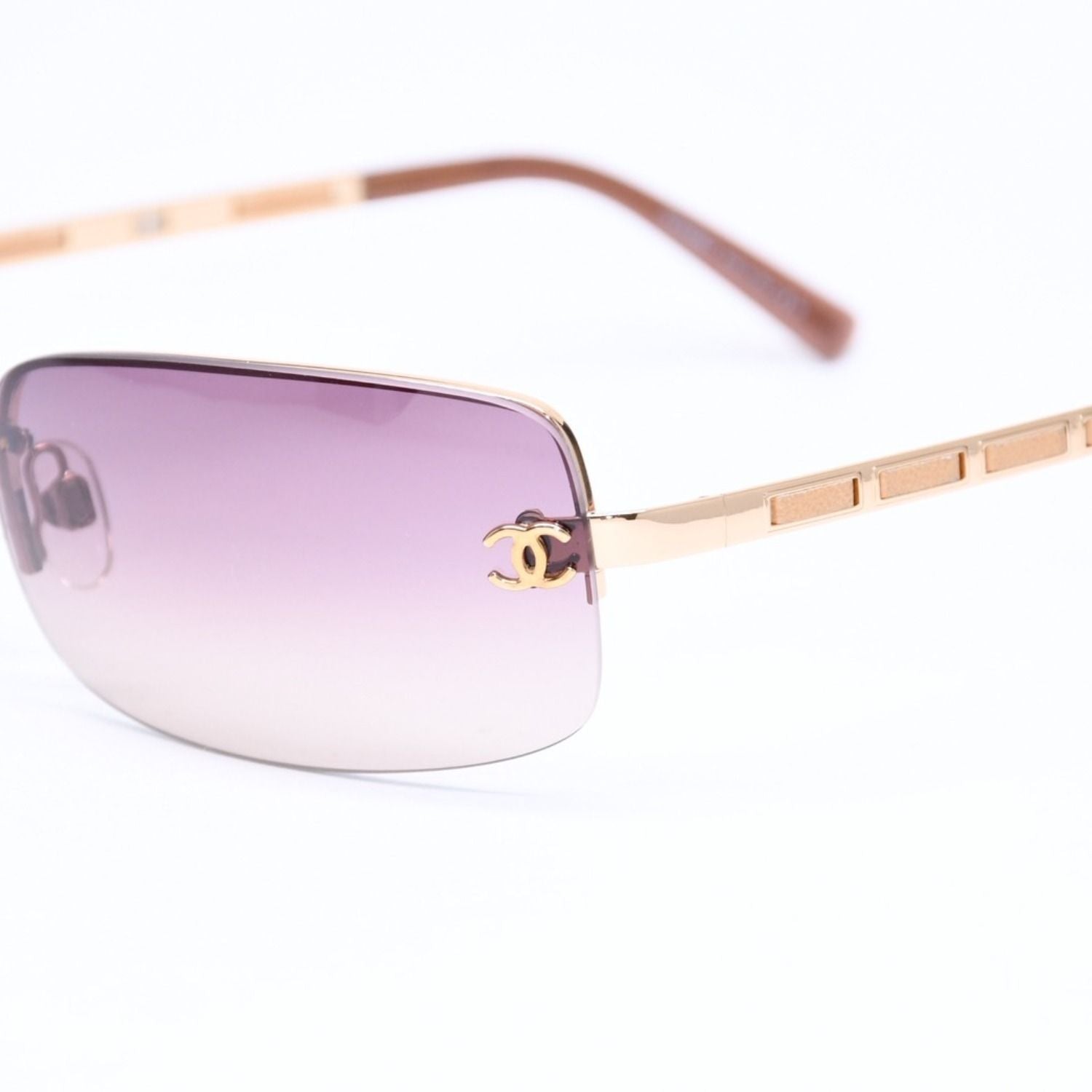 Chanel Half Rim Sunglasses CC Logo Brown Gold Eyewear — view 7