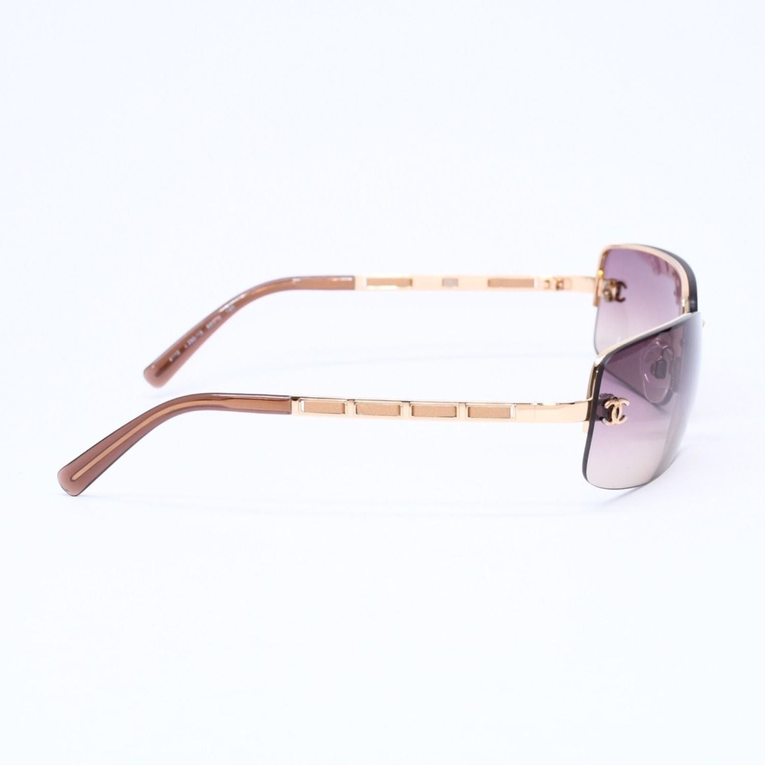 Chanel Half Rim Sunglasses CC Logo Brown Gold Eyewear — view 5