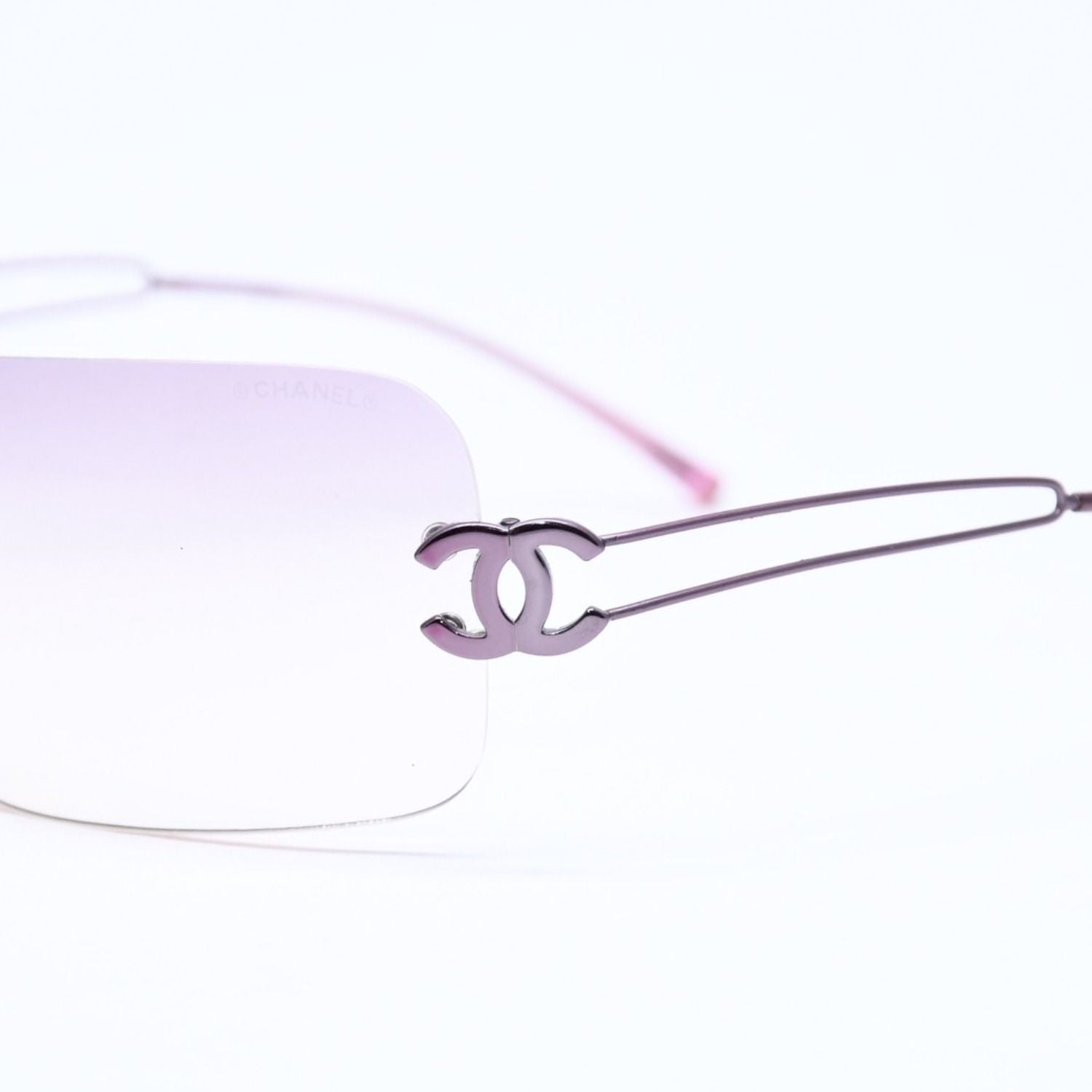 Chanel Rimless Sunglasses Side CC Logo Lavender Light Brown Gradient 16 Eyewear — view 7