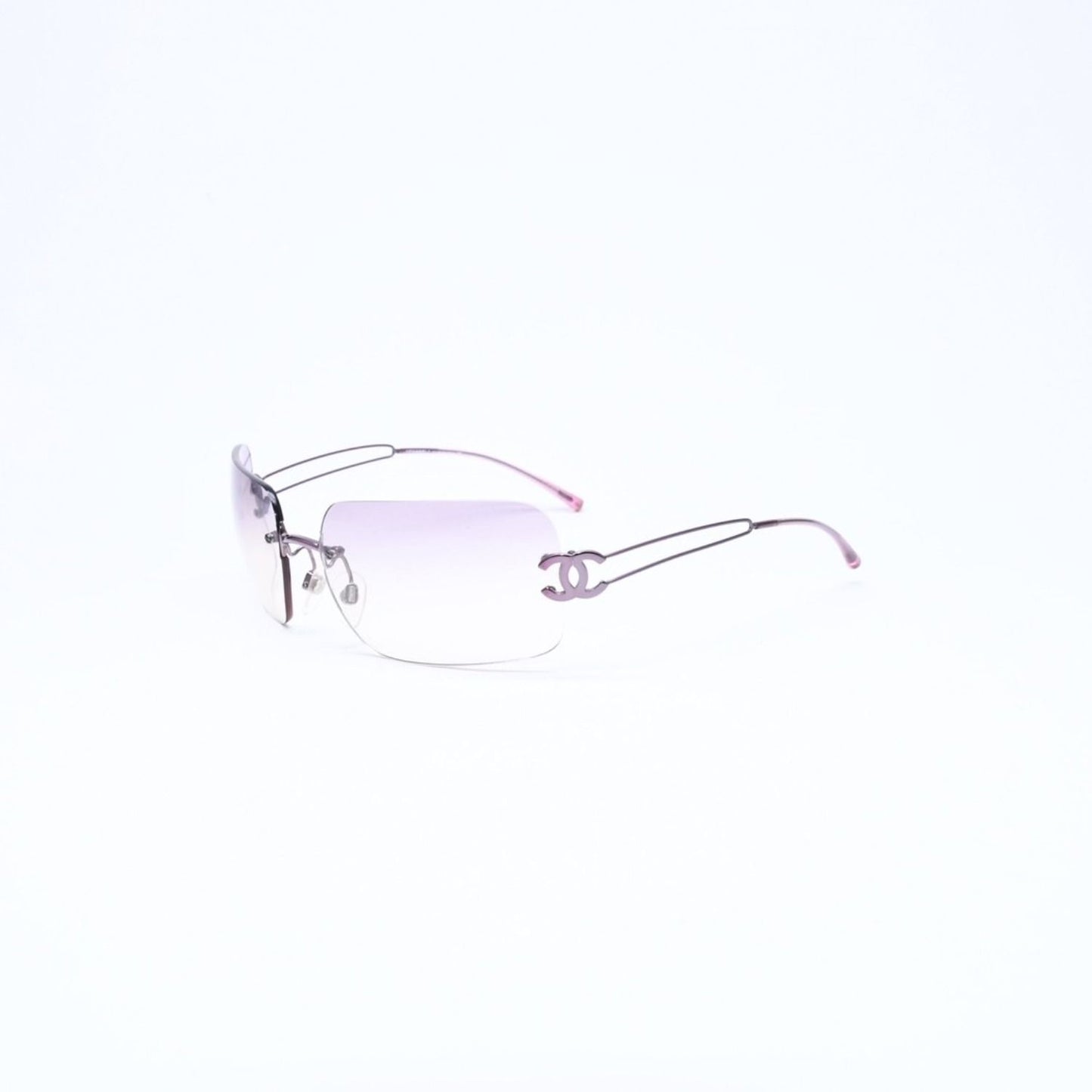 Chanel Rimless Sunglasses Side CC Logo Lavender Light Brown Gradient 16 Eyewear — view 3