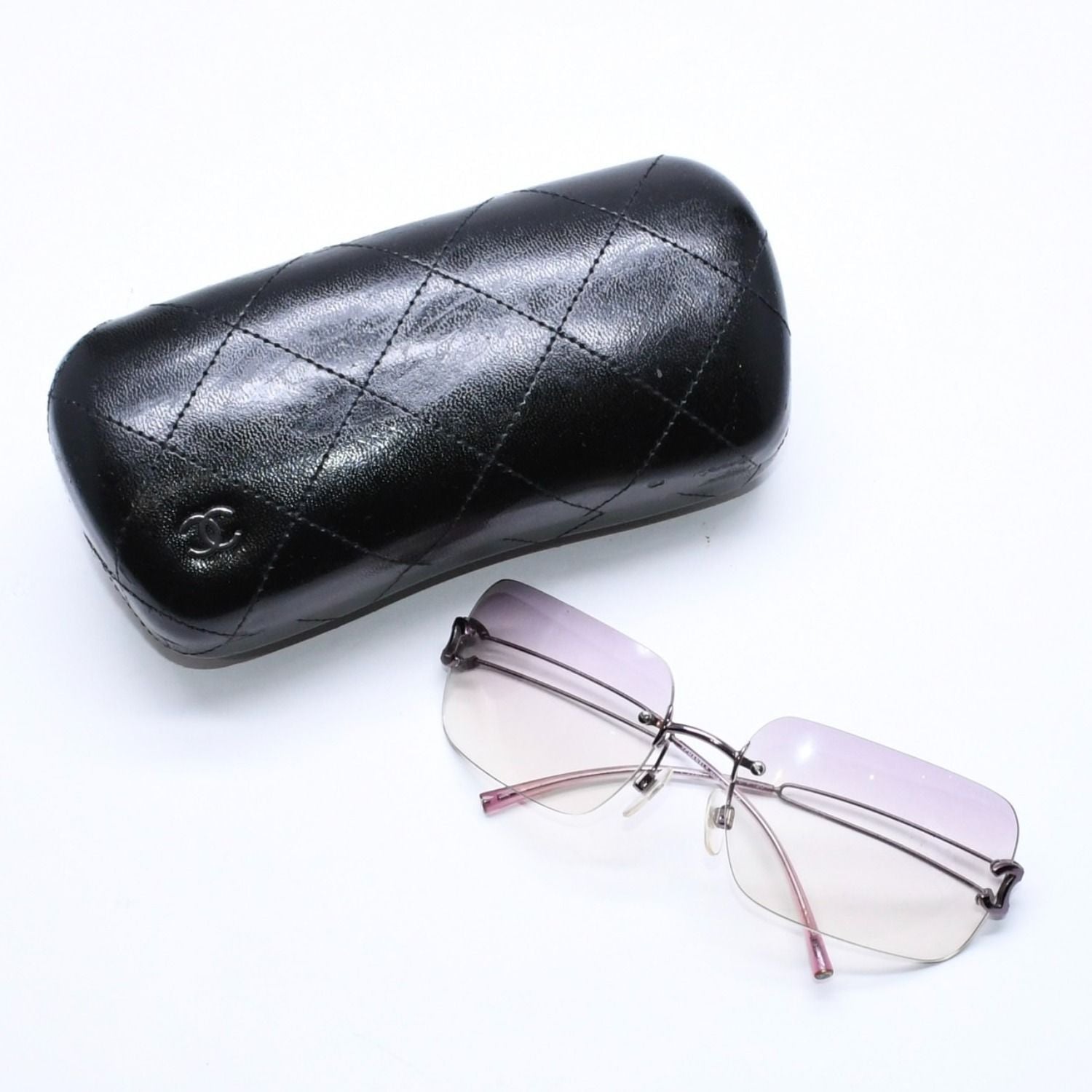 Chanel Rimless Sunglasses Side CC Logo Lavender Light Brown Gradient 16 Eyewear