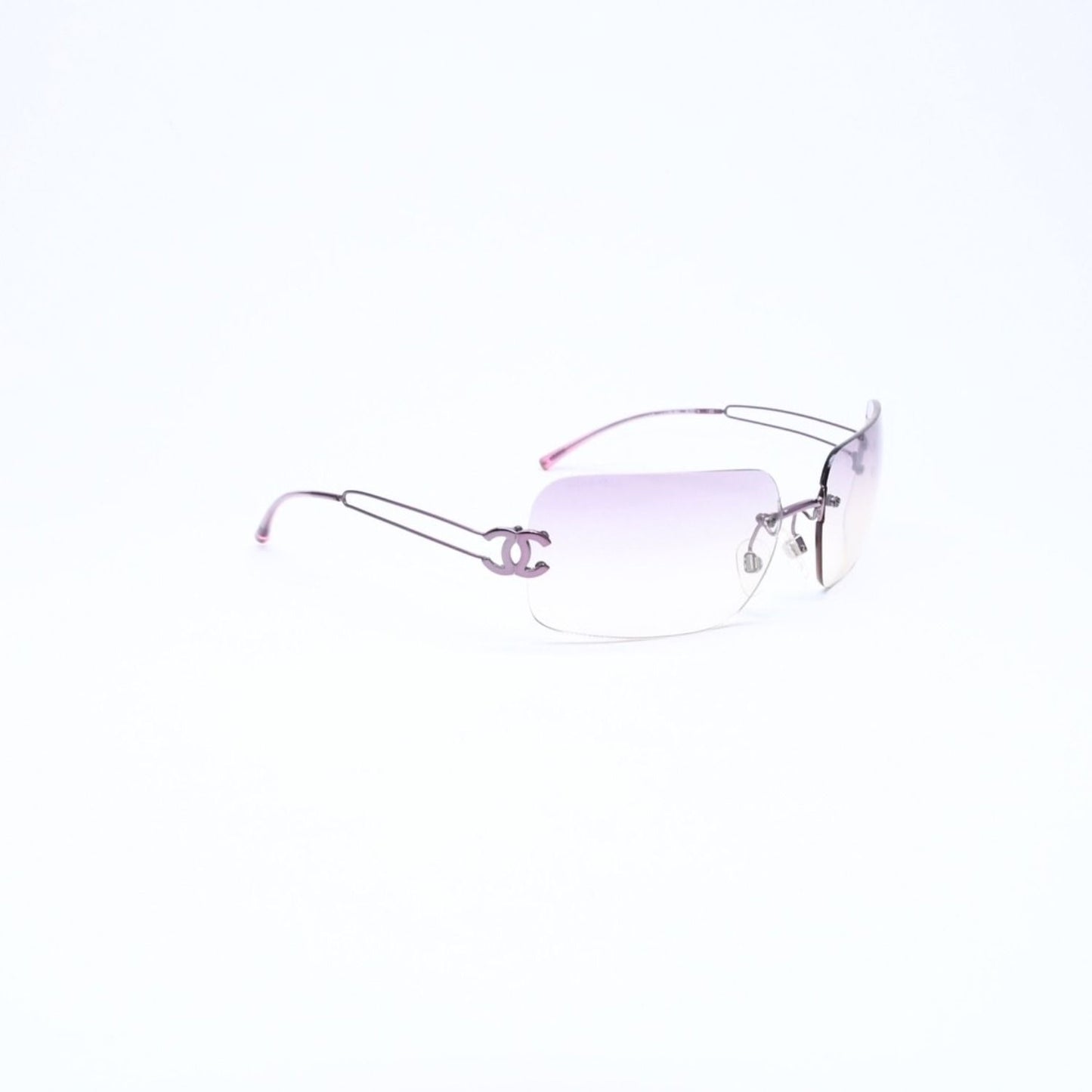 Chanel Rimless Sunglasses Side CC Logo Lavender Light Brown Gradient 16 Eyewear — view 4