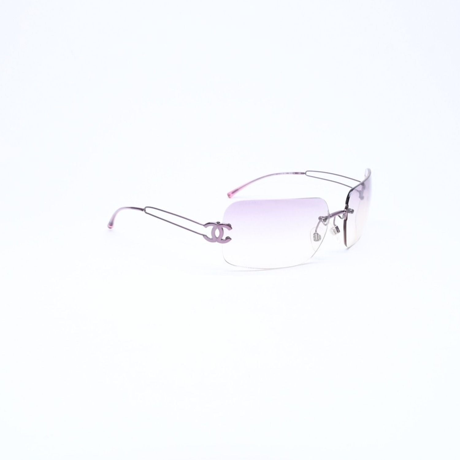 Chanel Rimless Sunglasses Side CC Logo Lavender Light Brown Gradient 16 Eyewear — view 4