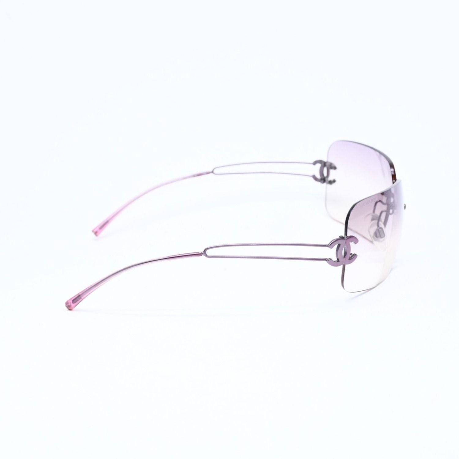 Chanel Rimless Sunglasses Side CC Logo Lavender Light Brown Gradient 16 Eyewear — view 5