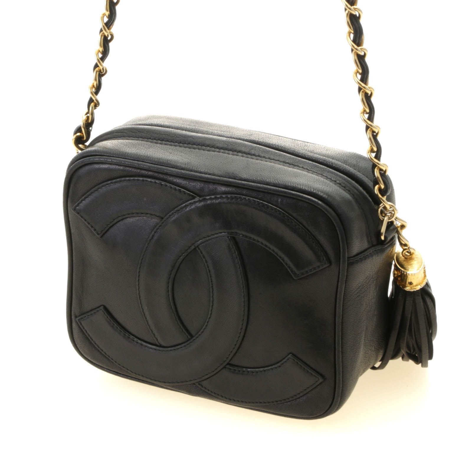 Chanel CC Logo Tassel Chain Shoulder Black Gold Lambskin Bag — view 2