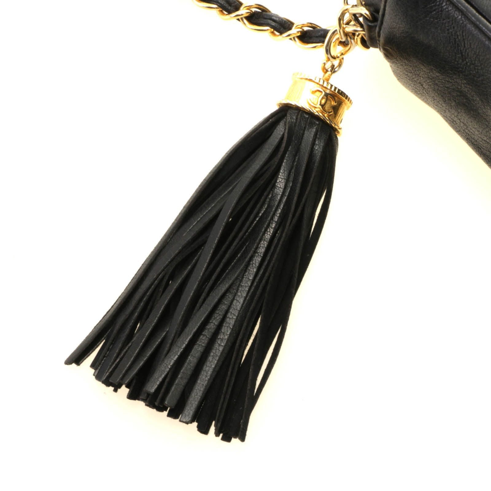 Chanel CC Logo Tassel Chain Shoulder Black Gold Lambskin Bag — view 5