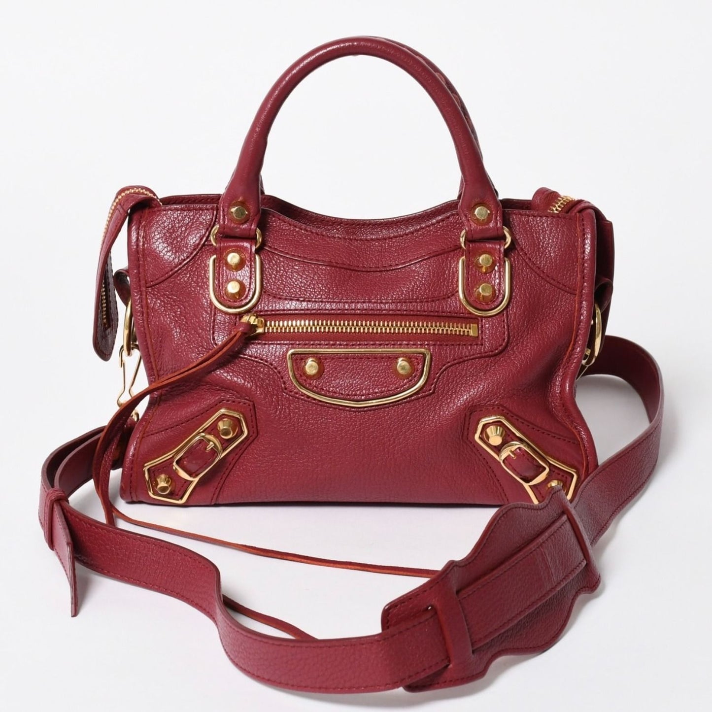 Balenciaga Classic Metallic Edge Mini City 2-Way Shoulder Bag Bordeaux Gold