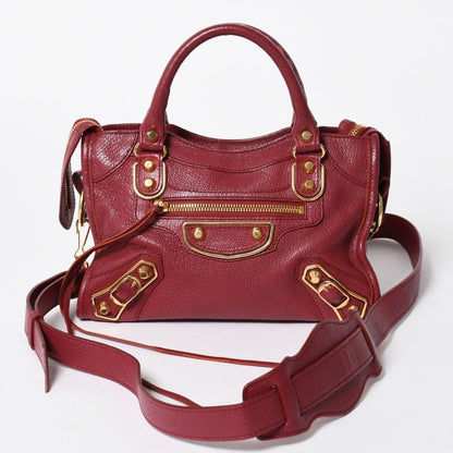 Balenciaga Classic Metallic Edge Mini City 2-Way Shoulder Bag Bordeaux Gold