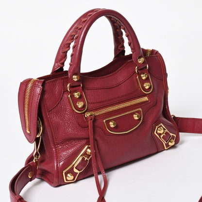 Balenciaga Classic Metallic Edge Mini City 2-Way Shoulder Bag Bordeaux Gold — view 3