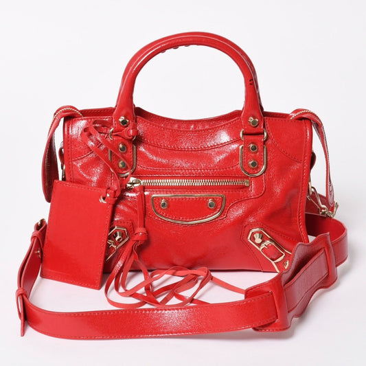 Balenciaga Classic Mini City 2-Way Shoulder Bag Red Gold