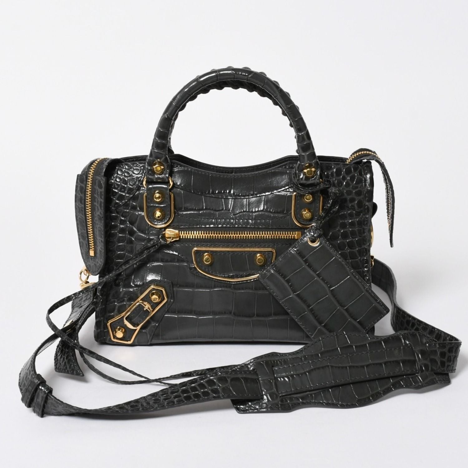 Balenciaga Classic Metal Edge City 2-Way Shoulder Bag Gray Gold